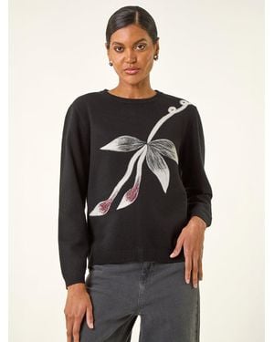 Roman Floral Hotfix Knit Sweater - Black