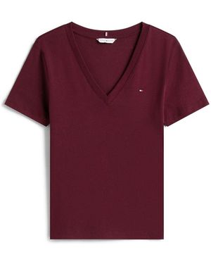Tommy Hilfiger Flag Embroidery Slim V-Neck T-Shirt - Red