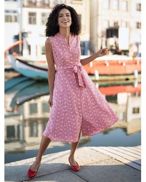 Yumi' Broderie Anglaise Sleeveless Shirt Dress - Pink