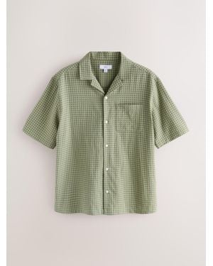 Next Seersucker Check Short Sleeve Shirt - Green