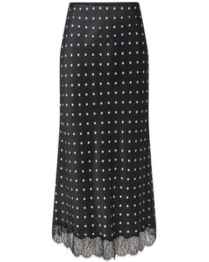 Jdy Polka Dot Printed Satin Midi Skirt With Lace - Schwarz