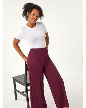 Roman Petite Wide Leg Ponte Stretch Trousers - Purple