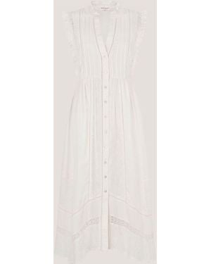 Monsoon V-Neck Lacy Sleeveless Handkerchief Cotton Midi Dress - Natural