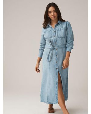 Next Fuller Bust Belted Midi Denim Shirt Dress - Blue