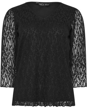 M Com 3/4 Sleeve Lace Top - Black