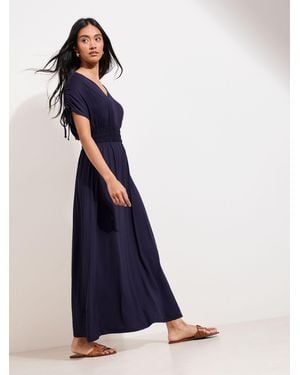 Friends Like These Petite V-Neck Shirred Waist Jersey Maxi Dress - Blue