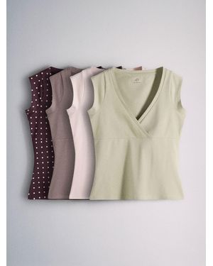 The Set 4 Pack Cross V-Neck Cap Sleeve Tops Plum Spot/Taupe/Light/Pale Khaki - Red
