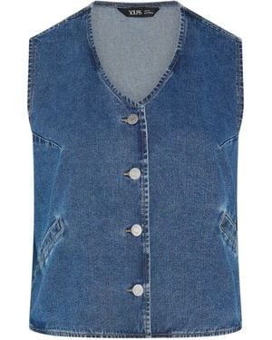 Yours Curve Denim Button Waistcoat - Blue