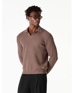 Mauvais Dolce Relaxed Fit Long Sleeve Revere Sweater - Brown