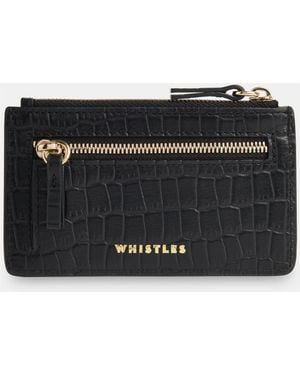 Whistles Croc Zip Top Card Holder Purse - Black