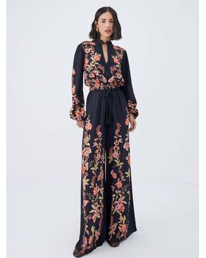 Raishma Viviana Floral Maxi Jumpsuit With Pockets - White