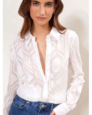 Lipsy Geo Burnout Long Sleeve Shirt - White