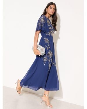 Friends Like These Petite Short Sleeve Embellished Midi Dress - Blue