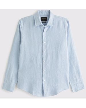 Abercrombie & Fitch Long Sleeve Linen Shirt - Blau