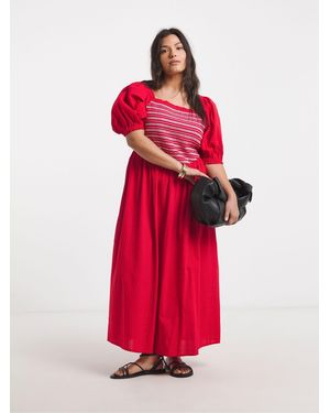 Simply Be Puff Sleeve Linen Shirred Midi Dress