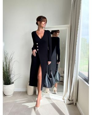 Style Cheat Mix Button Midi Dress - Black