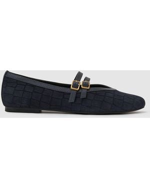 Reiss Eliza Suede Croc-Embossed Ballet Flats - White