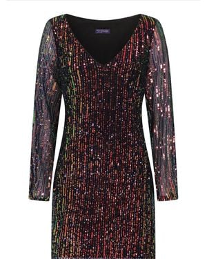 Hot Squash Blouson Sleeved V-Neck Sequin Dress - Schwarz