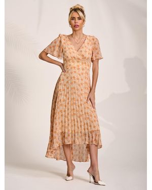 chinese dress ladies Bandeau Sweetheart Floral Wrap Detail Dip Hem Dress in Pink