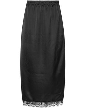 PixieGirl Petite Satin Lace Hem Skirt - Black