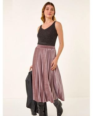 Roman Velvet Pleated Midi Skirt - Pink