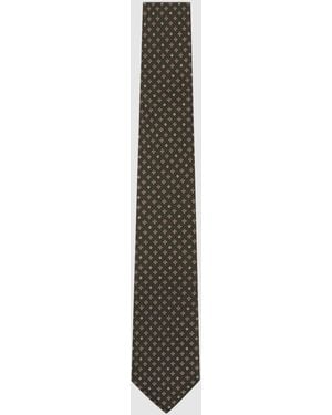 Reiss Silvio - Khaki Green Silk Twill Micro Diamond-print Tie, One - Multicolor