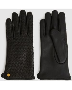 Reiss Giana - Black Woven Leather Gloves, M-l (us 8-14)