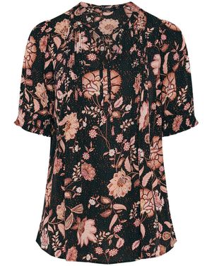 Evans Short Sleeve Pintuck Blouse - Black