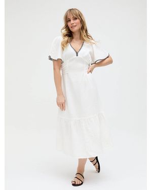 Raffya Delilah V-Neck Front Tie Midi Dress In - White