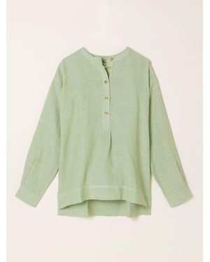 FatFace Julia 100% Linen Popover Shirt - Green