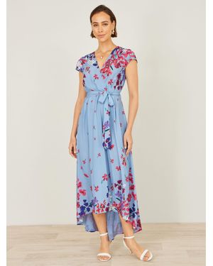 Yumi' Floral Mirror Wrap Dress With Dip Hem Dress - White