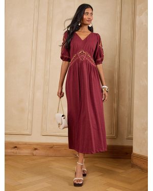 Love & Roses Embroidered V-Neck Midi Dress