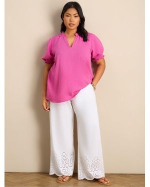 Live Unlimited Cheesecloth Shirred Cuff Blouse - Pink