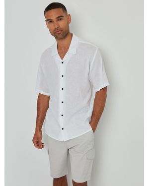 Threadbare Linen Blend Cuban Collar Short Sleeve Shirt - White