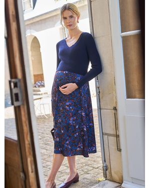 Seraphine Print Premium V-Neck Maternity & Nursing Sweater & Dress Set - Blue