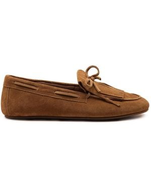 OFF THE HOOK Suede Kennet Fringe Moccasin Loafers - Brown