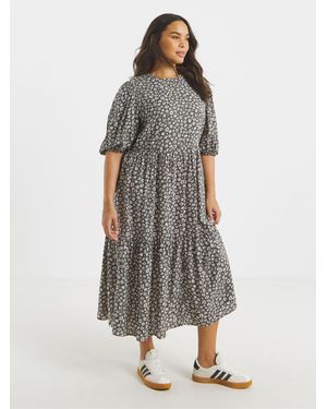 Simply Be Tiered Midi Dress - Gray