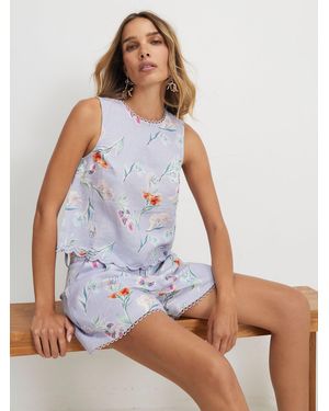 River Island Linen Blend Floral Tank Top - Blue