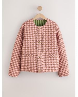 Next Reversible Gingham Quilted Jacket - Pink