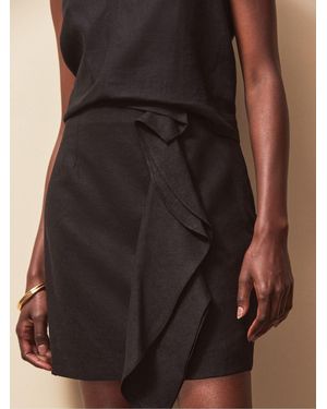 Ro & Zo Frill Detail Linen Blend Skirt - Brown
