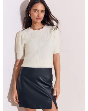 Lipsy Supersoft Cable Detail Knitted Short Sleeve Sweater - White
