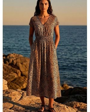 Roman Animal Print Shirred Waist Maxi Dress - Blue
