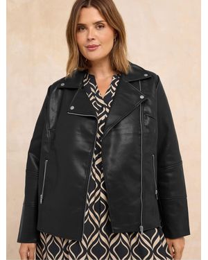 Evans Faux Leather Biker Jacket - Black