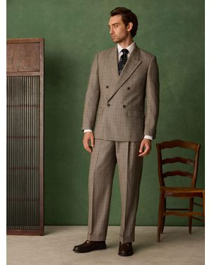 Next Taupe Double Breasted Relaxed Fit Archive Wool Blend Check Suit Jacket - Green