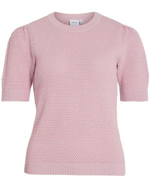 Vila Knitted Short Puff Sleeve Top - Pink
