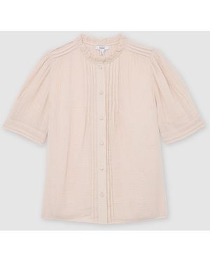 Reiss Cotton Muslin Frill-Neck Top - Natural