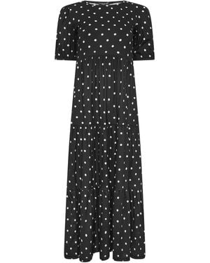 PixieGirl Petite Spot Tiered Maxi Dress - Black