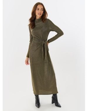 Threadbare Petite Funnel Neck Midaxi Dress - Green