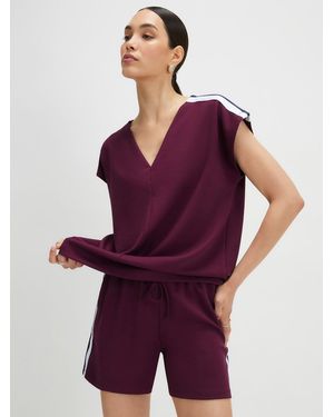 River Island Short Sleeve Stripe V-Neck T-Shirt - Purple