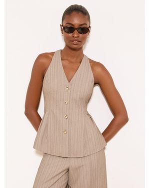 Lipsy Neutral Stripe Halter Waistcoat - Natural